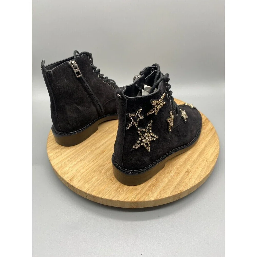 Coach Watts Star Boots Black Sued Side Zip Western Rhinestones G2313 Womens 5 B - Picture 3 of 13